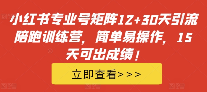 小红书专业号矩阵12+30天引流陪跑训练营，简单易操作，15天可出成绩!-创客资源阁