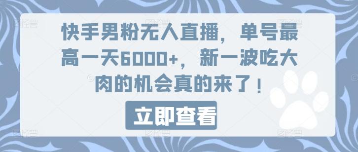 快手男粉无人直播，单号最高一天6000+，新一波吃大肉的机会真的来了-创客资源阁