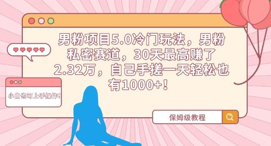 男粉项目5.0冷门玩法，男粉私密赛道，30天最高赚了2.32万，自己手搓一天轻松也有1000+【揭秘】-创客资源阁