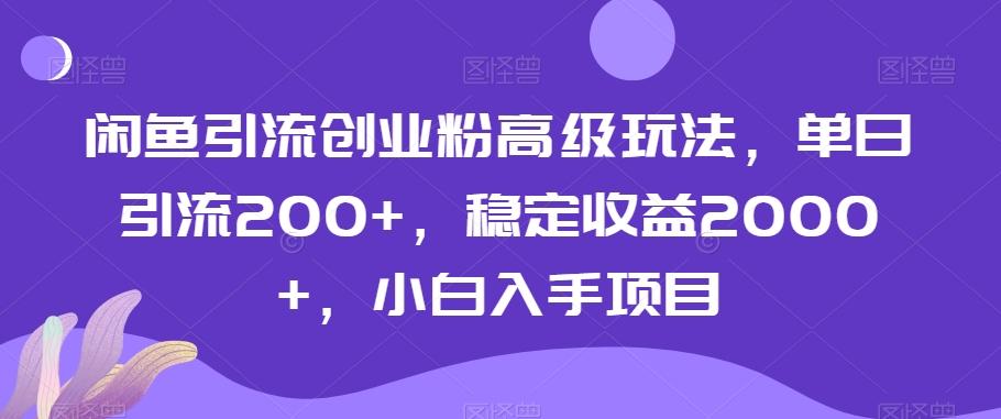 闲鱼引流创业粉高级玩法，单日引流200+，稳定收益2000+，小白入手项目-创客资源阁