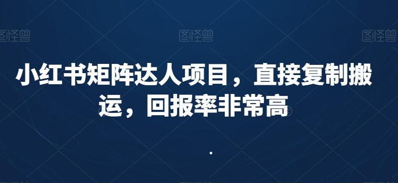 小红书矩阵达人项目，直接复制搬运，回报率非常高-创客资源阁