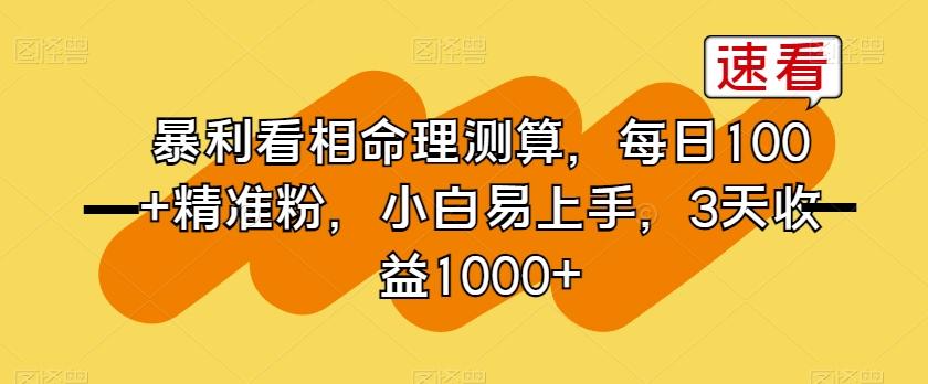 暴利看相命理测算，每日100+精准粉，小白易上手，3天收益1000+【揭秘】-创客资源阁