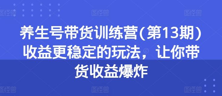 养生号带货训练营(第13期)收益更稳定的玩法，让你带货收益爆炸-创客资源阁