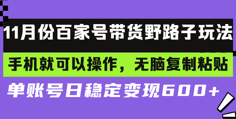 百家号带货野路子玩法 手机就可以操作，无脑复制粘贴 单账号日稳定变现…-创客资源阁
