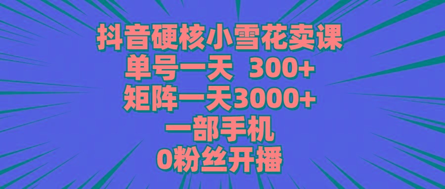 (9551期)抖音硬核小雪花卖课，单号一天300+，矩阵一天3000+，一部手机0粉丝开播-创客资源阁