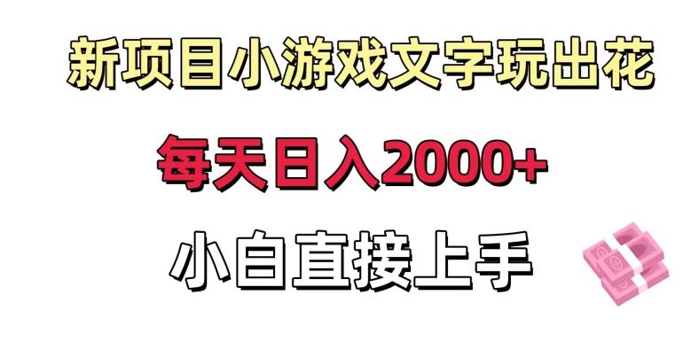 新项目小游戏文字玩出花日入2000+，每天只需一小时，小白直接上手【揭秘】-创客资源阁