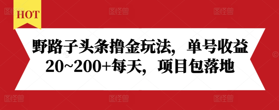 野路子头条撸金玩法，单号收益20~200+每天，项目包落地-创客资源阁