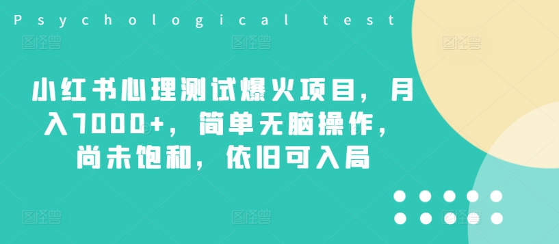 小红书心理测试爆火项目，月入7000+，简单无脑操作，尚未饱和，依旧可入局-创客资源阁
