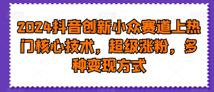 2024抖音创新小众赛道上热门核心技术，超级涨粉，多种变现方式【揭秘】-创客资源阁