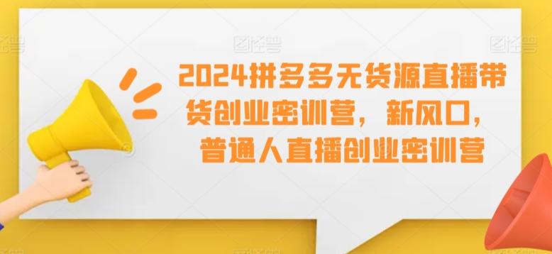 2024拼多多无货源直播带货创业密训营，新风口，普通人直播创业密训营-创客资源阁