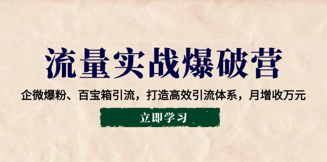流量实战爆破营：企微爆粉、百宝箱引流，打造高效引流体系，月增收万元-创客资源阁