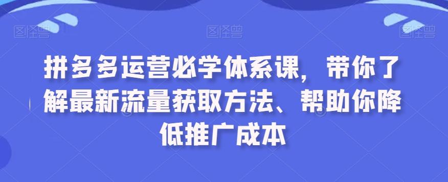 拼多多运营必学体系课，带你了解最新流量获取方法、帮助你降低推广成本-创客资源阁