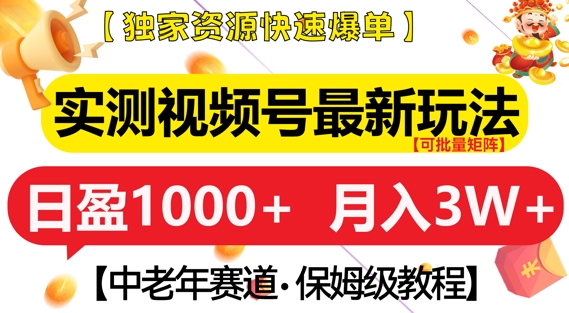 实测视频号最新玩法，中老年赛道，独家资源，月入过W+【揭秘】-创客资源阁