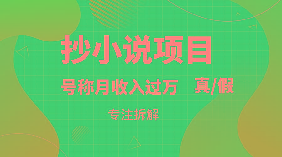 抄小说项目，号称月入过万，到底是否真实，能不能做，详细拆解-创客资源阁