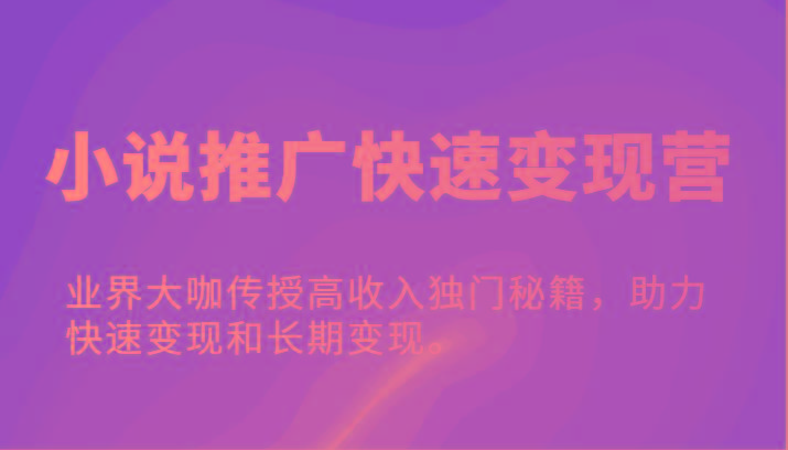 小说推广快速变现营-业界大咖传授高收入独门秘籍，助力快速变现和长期变现。-创客资源阁