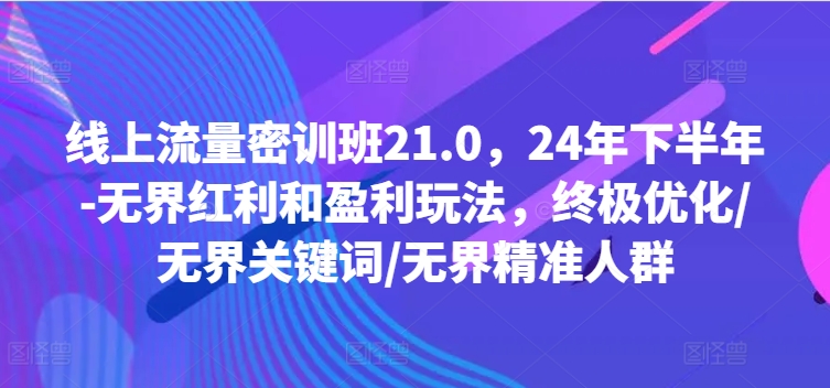 线上流量密训班21.0，24年下半年-无界红利和盈利玩法，终极优化/无界关键词/无界精准人群-创客资源阁