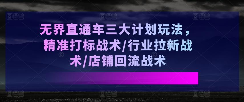 无界直通车三大计划玩法，精准打标战术/行业拉新战术/店铺回流战术-创客资源阁