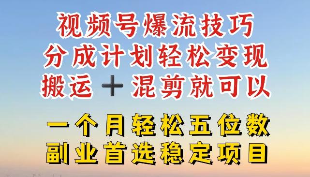 视频号爆流技巧，分成计划轻松变现，搬运 +混剪就可以，一个月轻松五位数稳定项目【揭秘】-创客资源阁