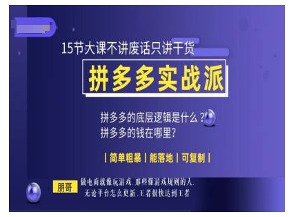 朋哥电商(拼多多实战派)，15节大课不讲废话只讲干货，简单粗暴 能落地 可复制-创客资源阁