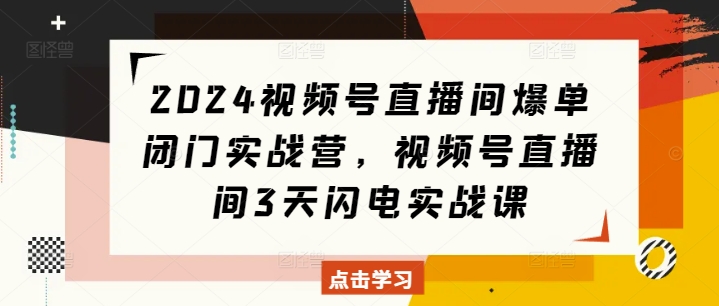 2024视频号直播间爆单闭门实战营，视频号直播间3天闪电实战课-创客资源阁