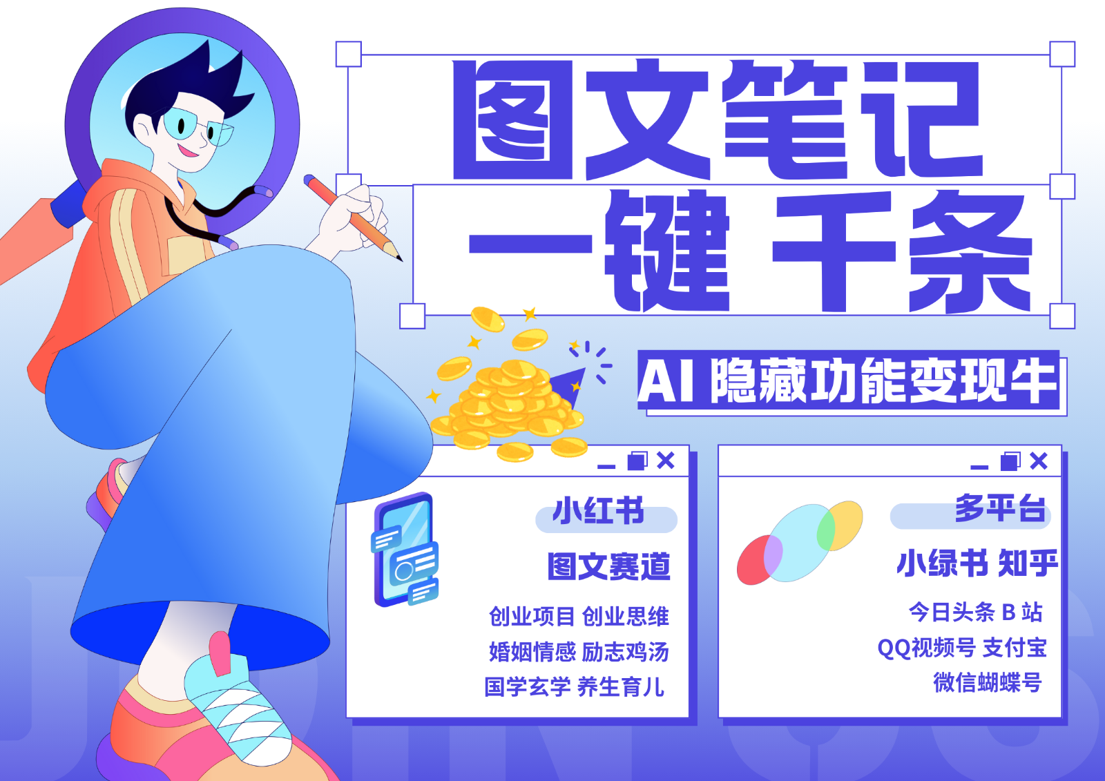 1键生成数千条图文 创业国学 秒生笔记 小红书小绿书图文 轻松引流 变现30000+-创客资源阁